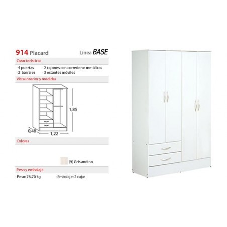 PLACARD BASE 4 PUERTAS 2 CAJONES GRIS