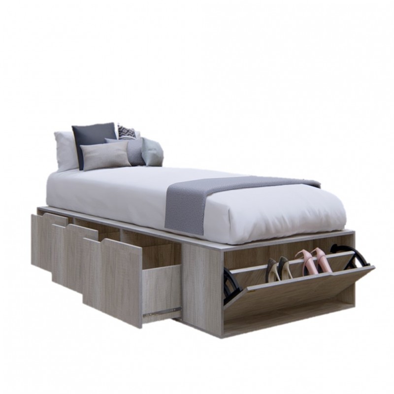 CAMA BOX 1 PLAZA EMC CON 3 CAJONES Y 1 ZAPATERO HELSINKI