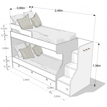 CUCHETA TRADICIONAL EMC FUNCIONAL CON CAJONERA BLANCO Y BALTICO
