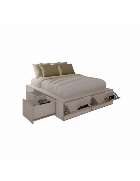 CAMA PRO EMC QUEEN 1.60M CON 6 CAJONES Y 2 ZAPATEROS BLANCO