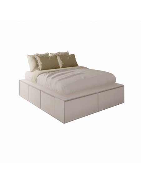 CAMA PRO EMC QUEEN 1.60M CON 6 CAJONES Y 2 ZAPATEROS BLANCO