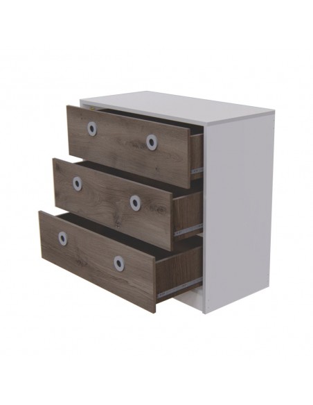 CÓMODA JUVENIL EMC CON 3 CAJONES BLANCO Y BÁLTICO