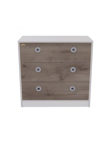 CÓMODA JUVENIL EMC CON 3 CAJONES BLANCO Y BÁLTICO