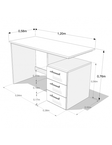 ESCRITORIO EMC STUDY CON ESTANTE Y 3 CAJONES BÁLTICO
