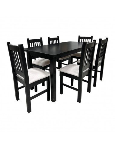 JUEGO DE MESA DE MADERA CÓRDOBA 1.60x0.80 + 6 SILLAS TAPIZADAS TABACO