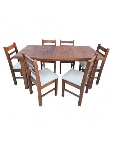 JUEGO DE MESA DE MADERA CÓRDOBA 1.60x0.80 + 6 SILLAS TAPIZADAS CEDRO