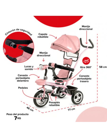 TRICICLO BEBESIT JOY SL-1870 ROSA